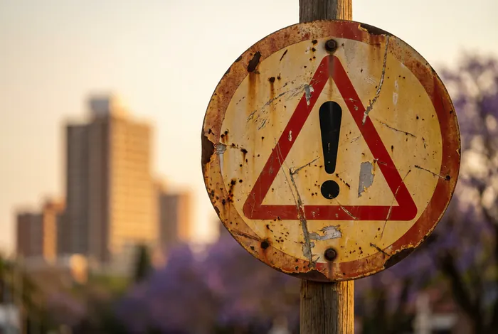 Pretoria dangereux ? Guide 2026 des zones à éviter - 5 zones à fuir à Pretoria : Guide sécurité 2026 - Pretoria est-elle dangereuse ? Ce qu'il faut savoir Panneau de signalisation routier sud-africain avec ville de Pretoria en arrière-plan flou.