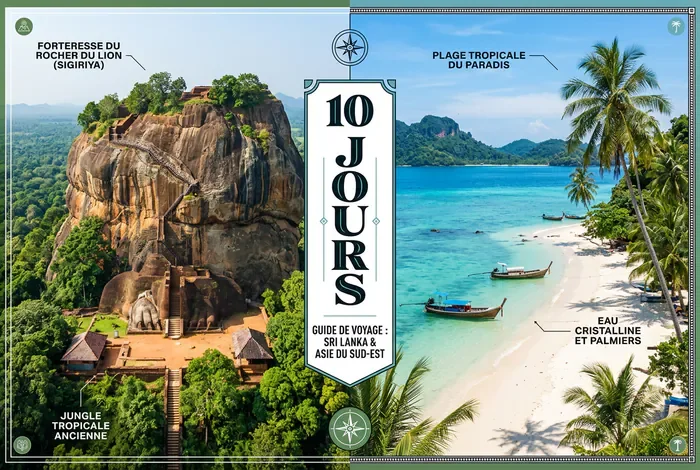 Circuit au Sri Lanka en 10 jours : l'itinéraire idéal - Sri Lanka en 10 jours : le guide ultime pour 2026 - Comment visiter le Sri Lanka en 10 jours sans courir ? Infographie du circuit 10 jours au Sri Lanka entre Sigiriya et plages tropicales